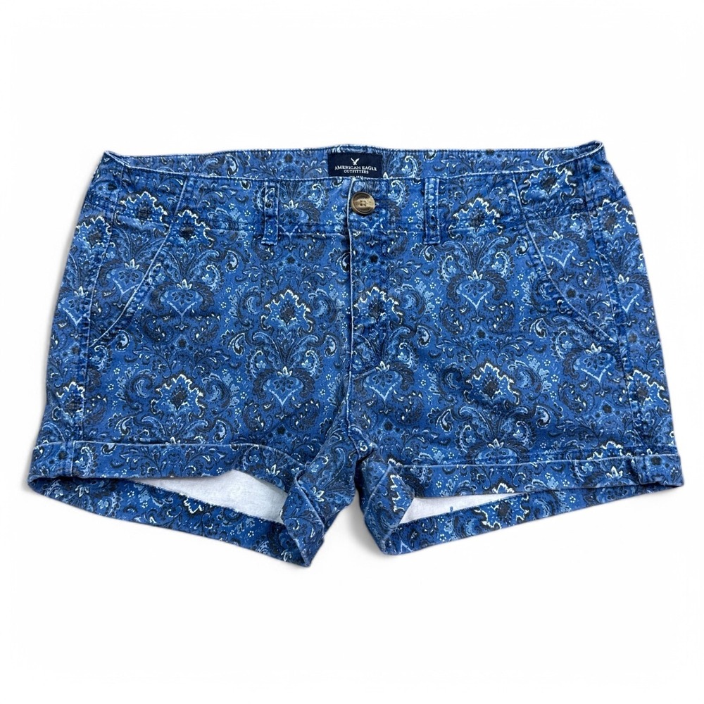 American Eagle Shortie Shorts Womens Size 12 Blue Aztec Stretch Casual
